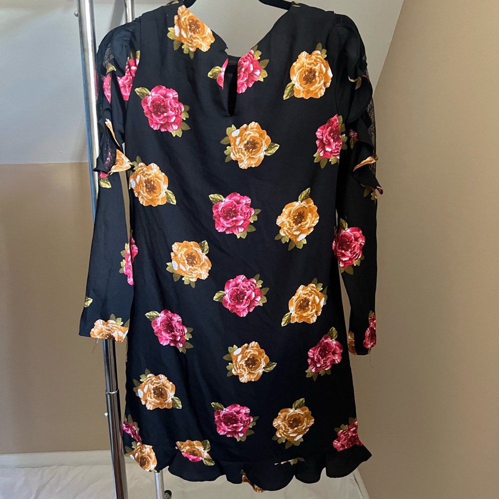 Floral Long Sleeve Dress - Black, Pink, and Orange